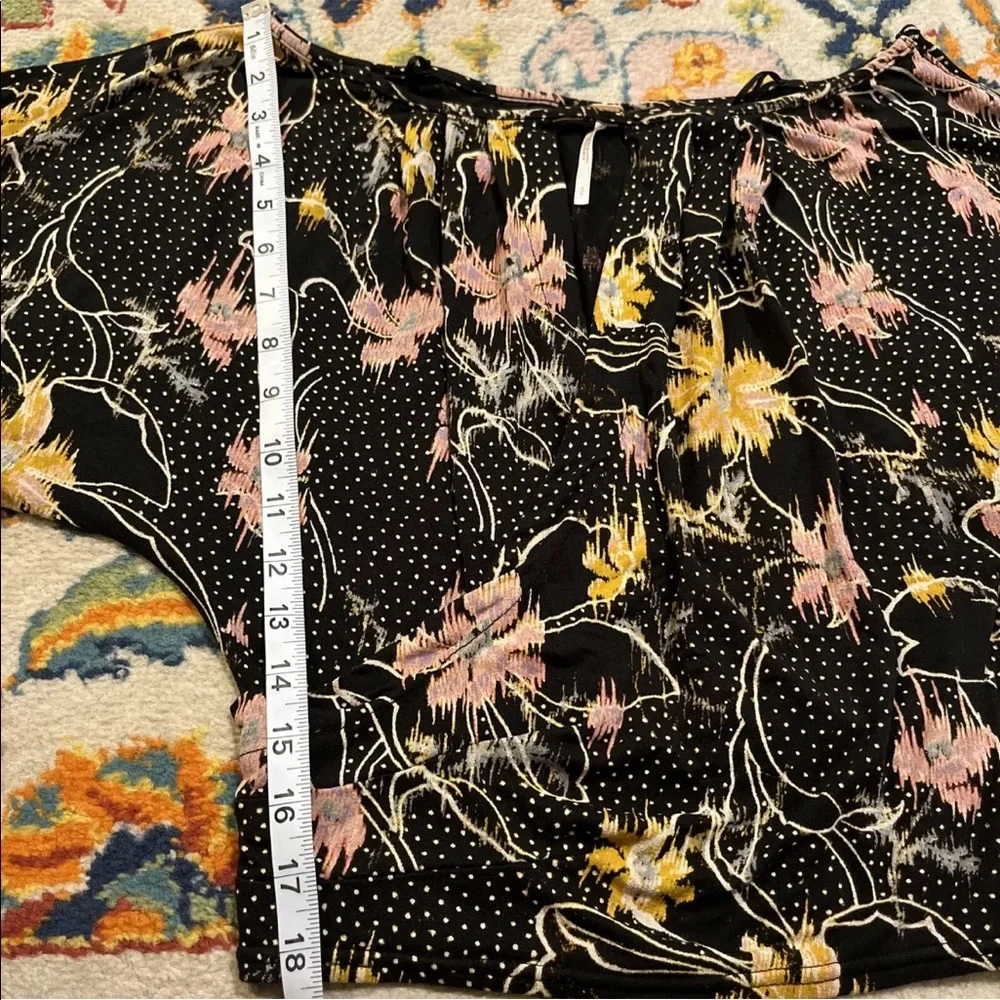 Free People One Last Time Black Floral Draped Bell Sleeve Top Size Small